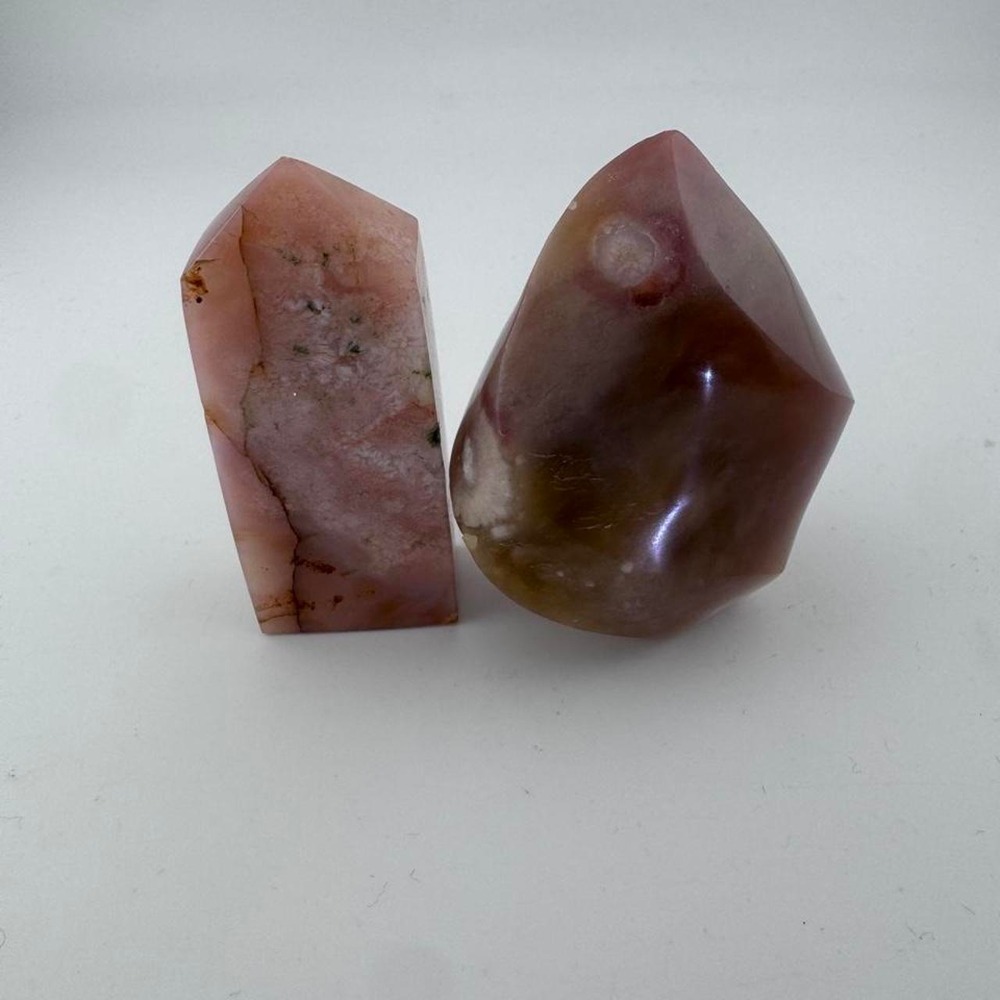 Pink Flower agate stone set with marbled pattern